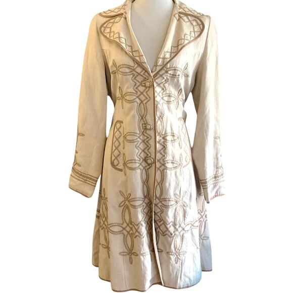BIYA Collection Silk Linen Blend Embroidered Belted Coat Jacket Size S - Picture 3 of 9